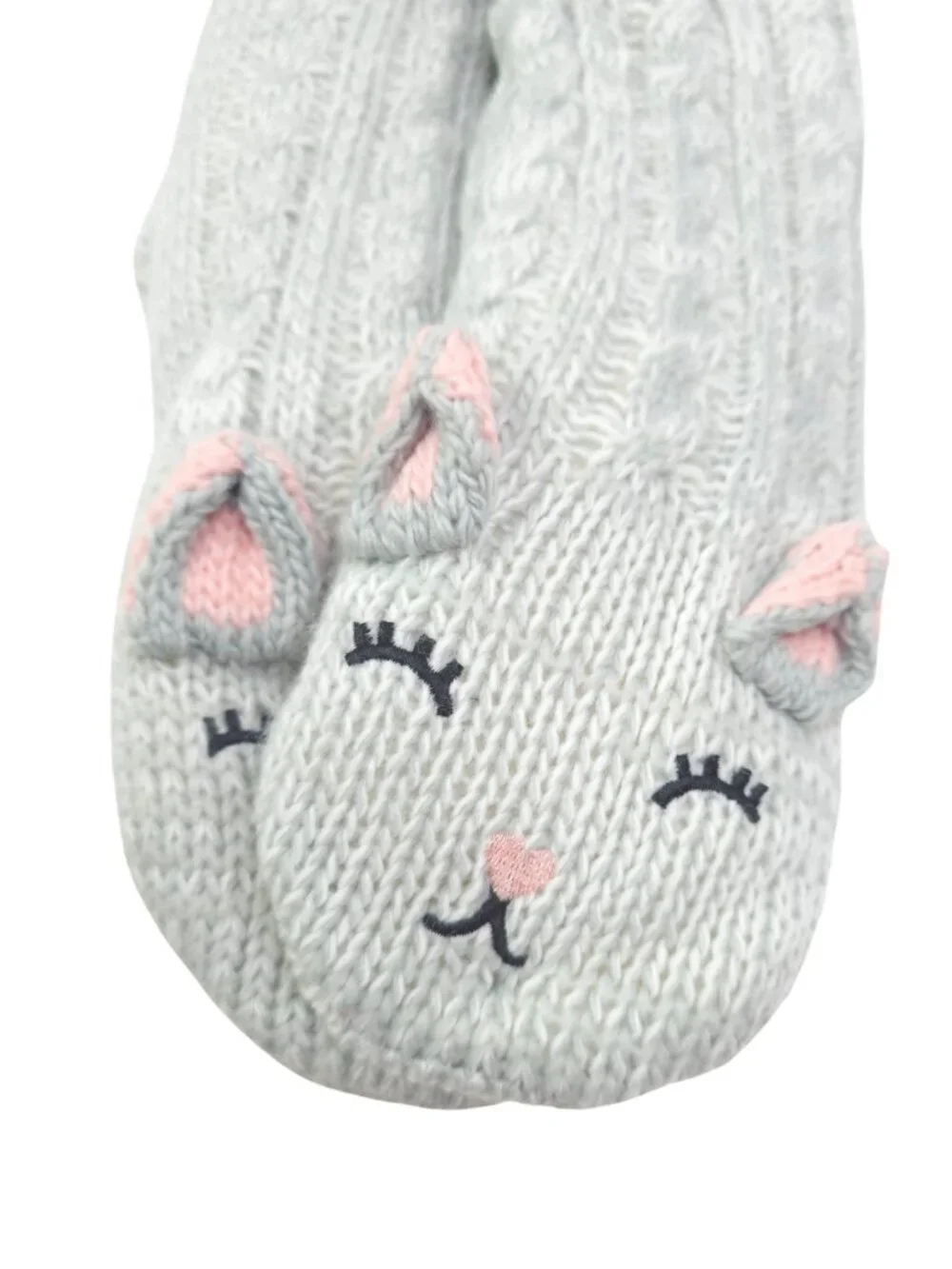 Jane And Bleecker Women's Gray Kitty Cable Knit Plushfill Lined Slipper Socks